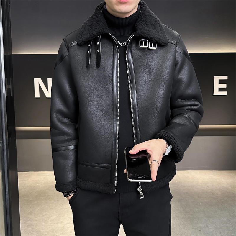 冬季男士皮毛一体外套加厚皮衣夹克D248-28260-P230，男装夹克，电商D248