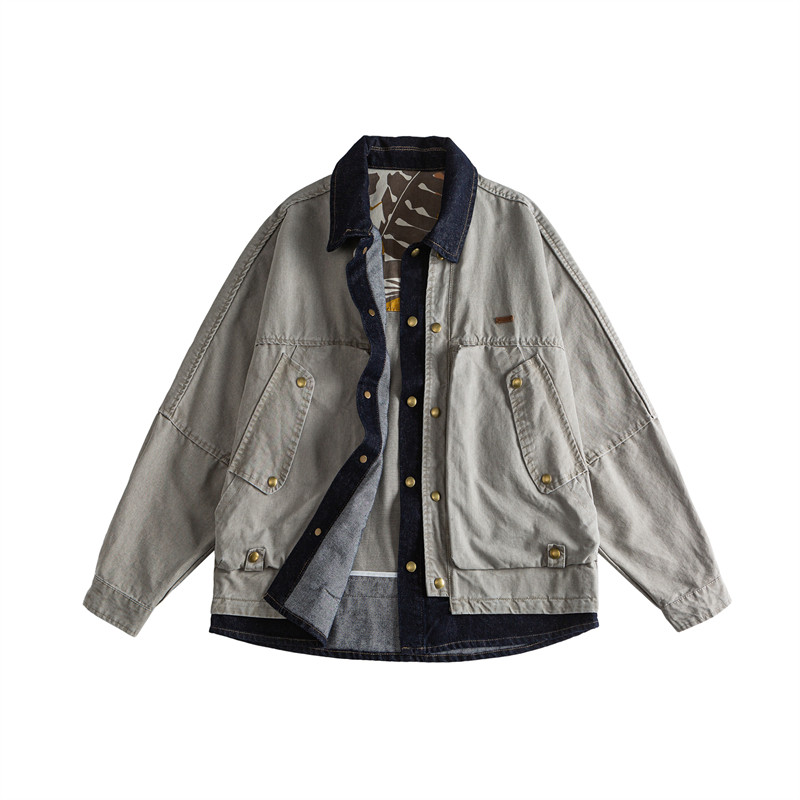 日系假两件水洗棉夹克外套（版型偏大258）D248-118-P170，男装夹克，电商D248