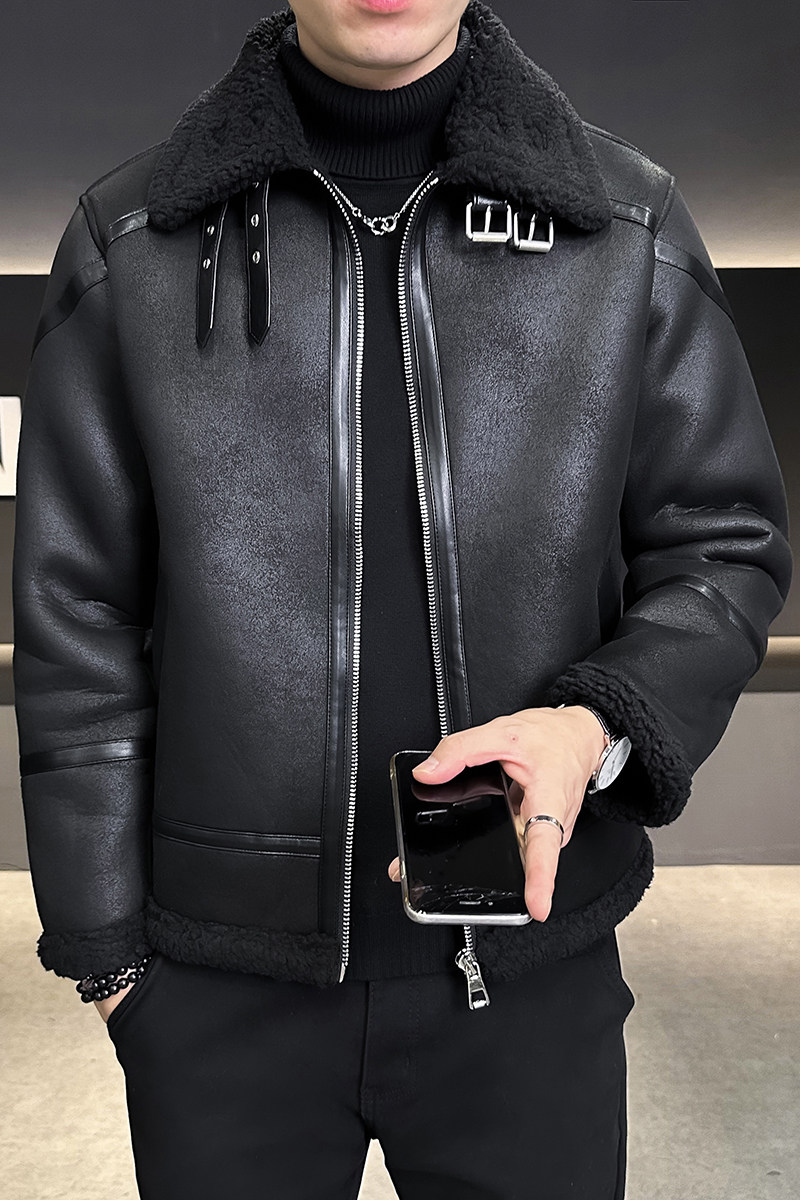 冬季男士皮毛一体外套加厚皮衣夹克D248-28260-P230,男装夹克,电商D248