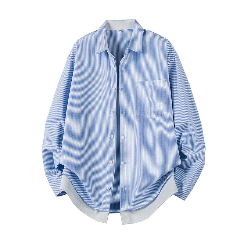 春季男士假两件长袖条纹衬衫外套MS31-P90，男装衬衫，电商D248