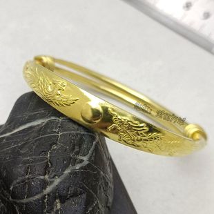 正宗纯黄铜手镯龙凤福纯铜可调节大小中老年礼物无电镀里外同色