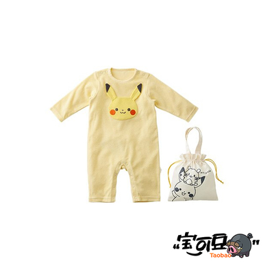 犬印本铺宝可梦monpoke系列皮卡丘婴儿 母婴 毛绒连体衣巾着袋Set