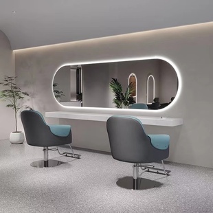 美发店镜台发廊专用烫染镜台面横挂大通镜理发店镜子带灯剪发镜