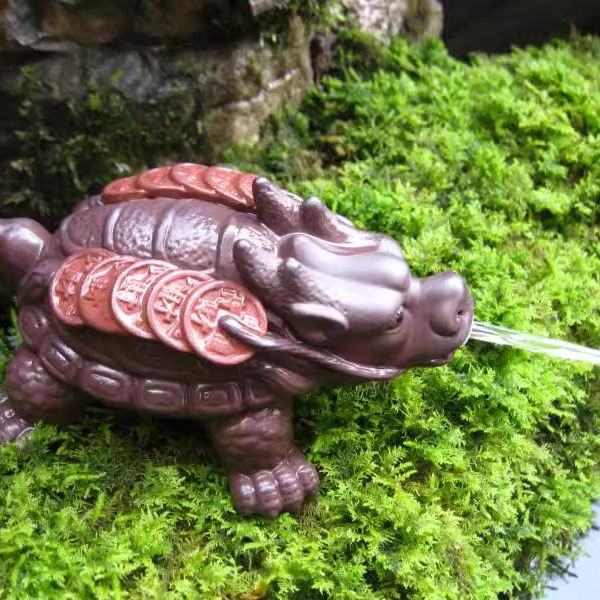 陶瓷紫砂招财喷水龙龟创意水族鱼缸假山盆景摆件流水复古石头摆件