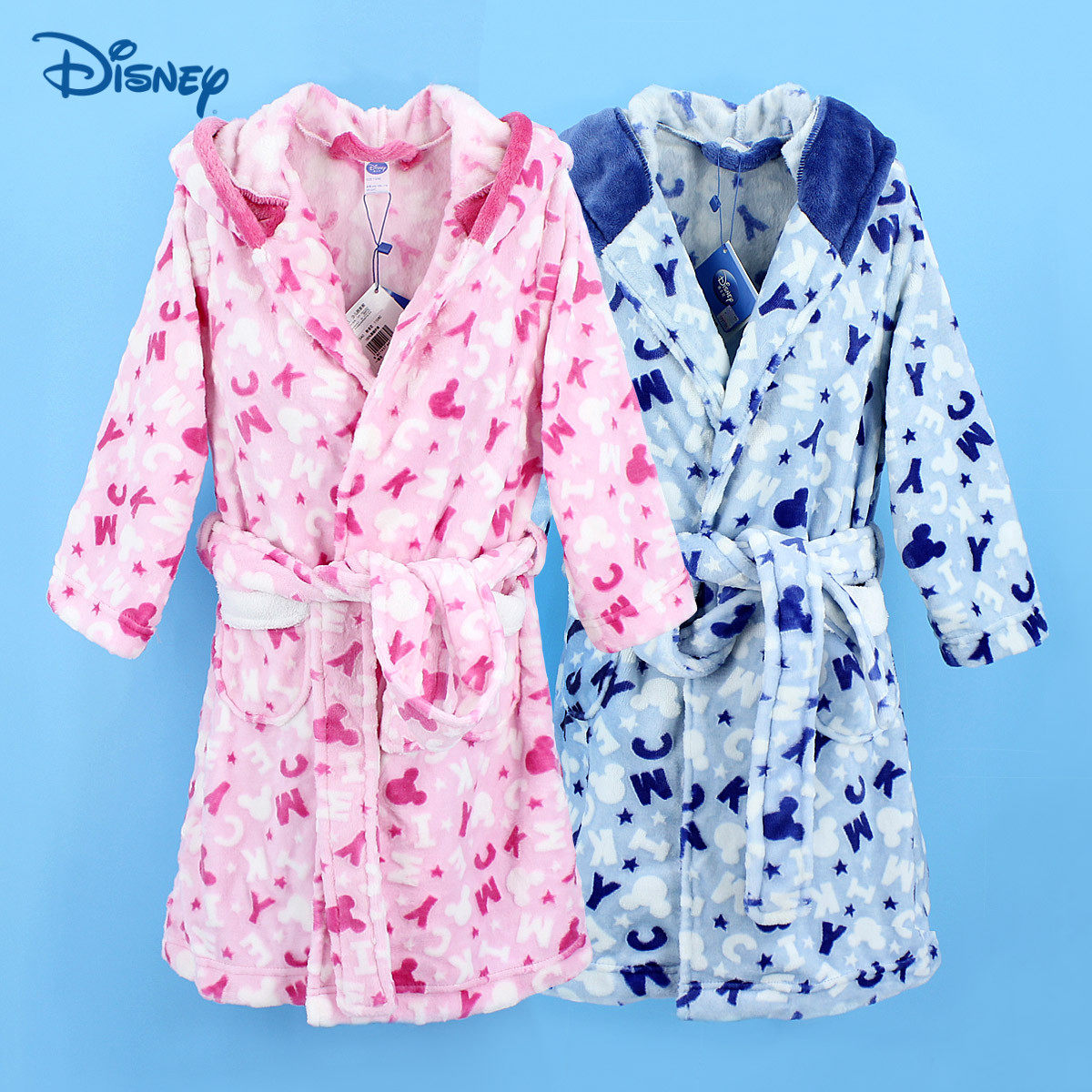 包邮迪士尼新款儿童睡衣米奇家居服保暖珊瑚绒睡衣男女童睡袍浴袍