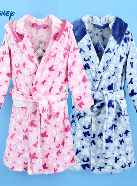 包邮迪士尼新款儿童睡衣米奇家居服保暖珊瑚绒睡衣男女童睡袍浴袍