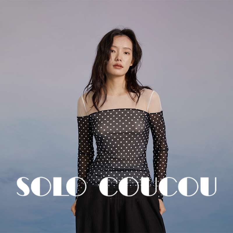 修身显瘦轻薄黑白波点女法式长袖