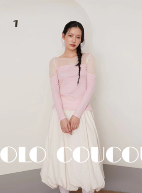 Solo Coucou索乐原创设计 Balletcore通透感进口针织面料拼纱上衣