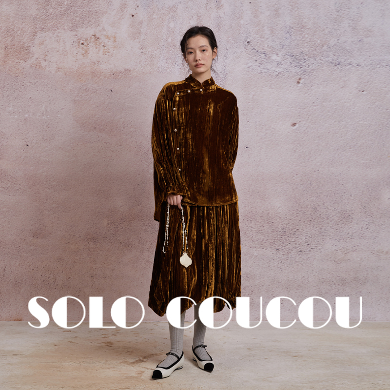 半裙丝绒松紧腰长裙原创设计花苞