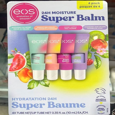 加拿大原装EOS伊奥斯绯闻女孩水果味润唇膏护唇膏4x10ml整套