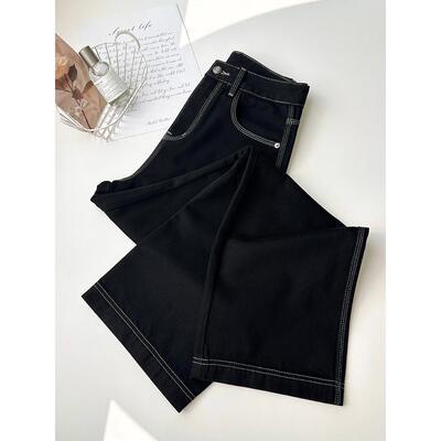 黑色牛仔裤高腰百搭显瘦阔腿裤