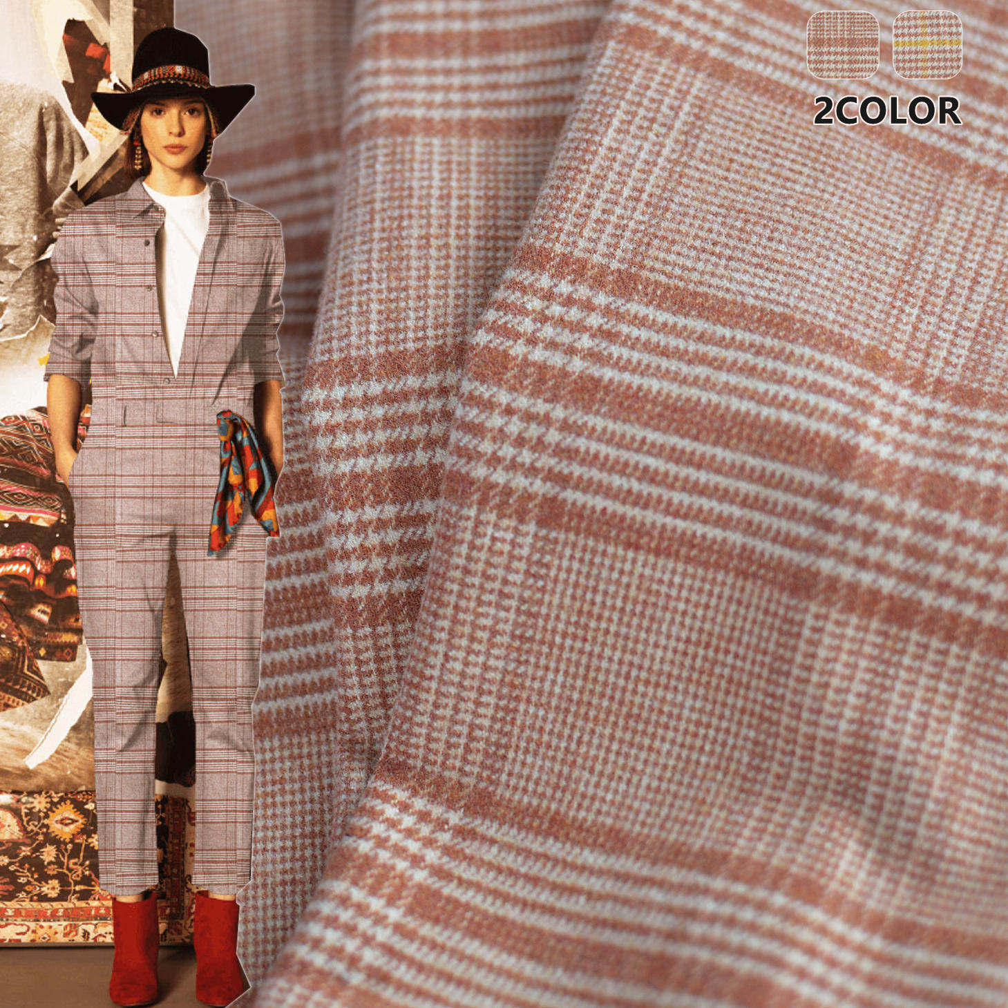 日系复古棉质微弹千鸟格纹西装布料 春秋手工diy马甲裤裙服装面料