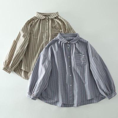 文艺复古翻领条纹宽松纯棉衬衫