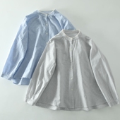 衬衫 甜美蕾丝花边立领条纹纯棉长袖 女日系宽松显瘦衬衣 新款 春季