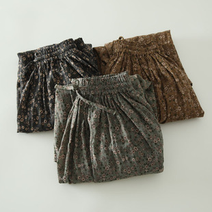 早秋新款 森女系小碎花半身裙甜美日系抽绳松紧腰纯棉双层纱A字裙