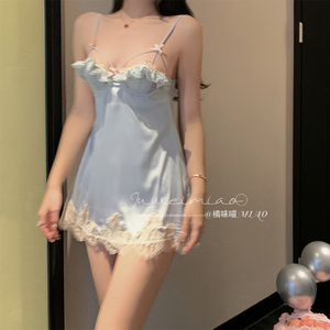 橘味喵：金屋藏娇*露背性感冰丝睡裙蕾丝法式纯欲吊带睡衣女薄款