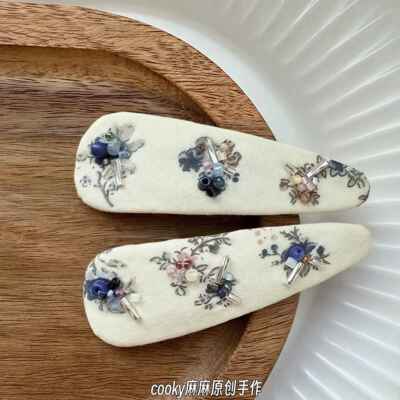 cooky麻麻原创手作碎花布艺订珠发夹