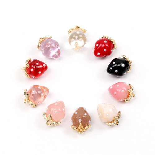 日本进口果冻色草莓吊坠配件