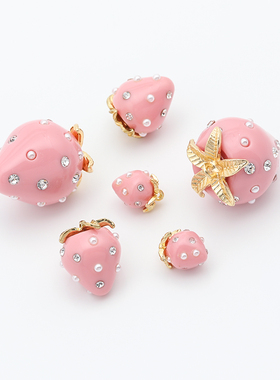 日本进口原创粉色草莓吊坠 镶钻 耳饰项链手链DIY手工配件材料