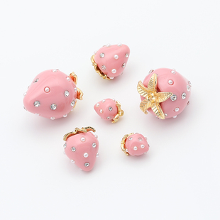 日本进口原创粉色草莓吊坠 耳饰项链手链DIY手工配件材料 镶钻