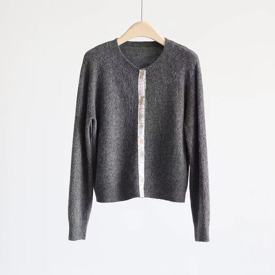 【大潘专享】 彩色图案拼接设计感小众可爱彩点开衫内搭yic222332