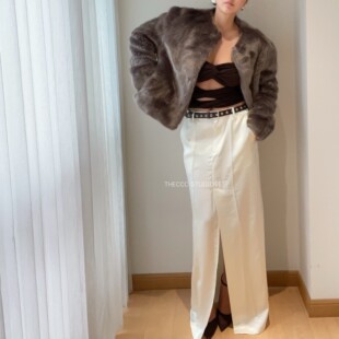 欧美时髦拖地长款 简约开衩薄款 半身裙长裙 韩货设计师品牌代购 现