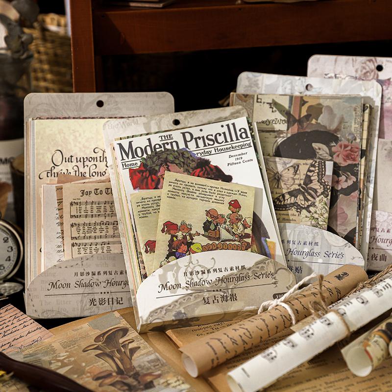 100张复古手账素材纸包