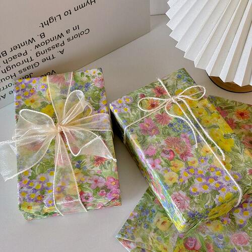 复古春日油画碎花礼品包装纸DIY