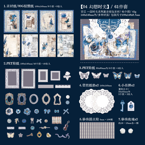 痛包diy装饰材料包透明蕾丝蓝色材料扎板谷子吧唧谷美配件贴纸