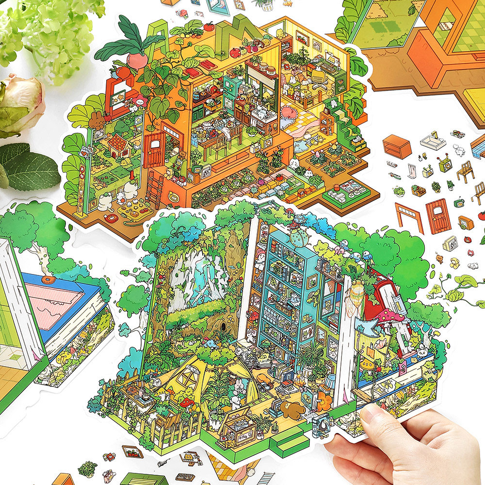 新款我的小屋造景贴纸大号高难度立体视觉别墅场景贴画儿童拼图贴,文具电教/文化用品/商务用品,贴纸/立体贴纸,淘宝优惠券,粉丝福利购,淘宝优惠卷
