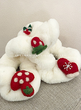 老板娘 软软糯糯毛绒大肠圈羊毛毡草莓雪花圣诞发绳秋冬头饰10623