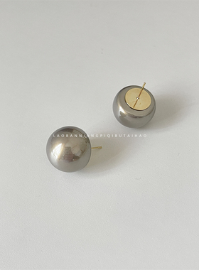 洋气！灰色珍珠耳钉法式复古港风气质轻奢高级感23爆款耳饰12687