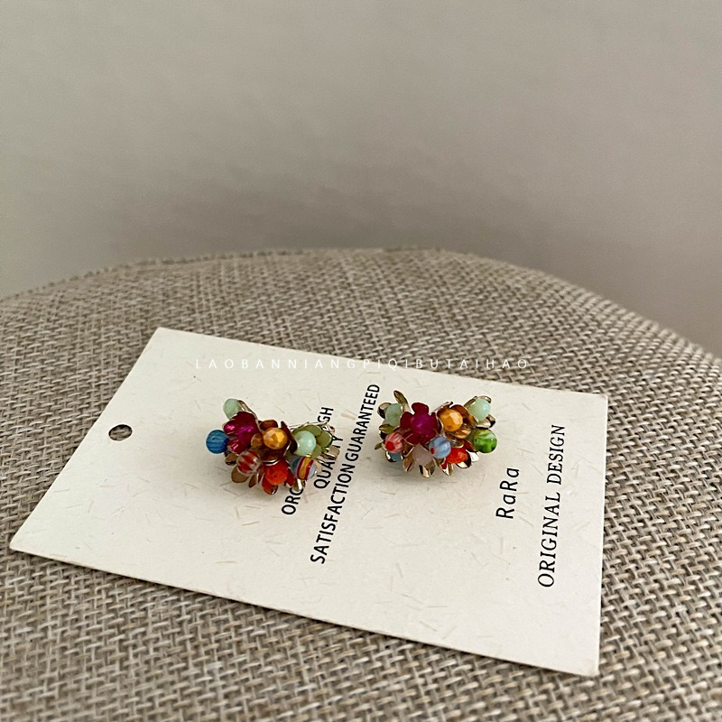 繁花丛超仙花束琉璃彩色珠子耳环