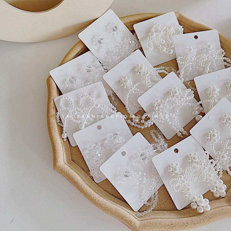 超全重工水晶珍珠串珠合集！蝴蝶结复古港风时髦气质耳环 8004