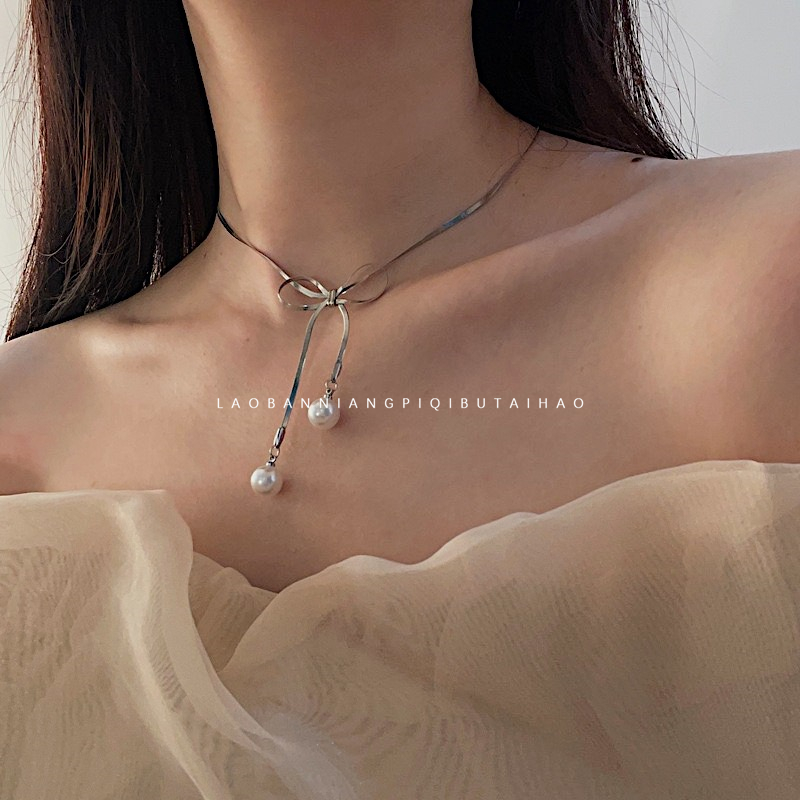 小红书同款蝴蝶结INS银色项链