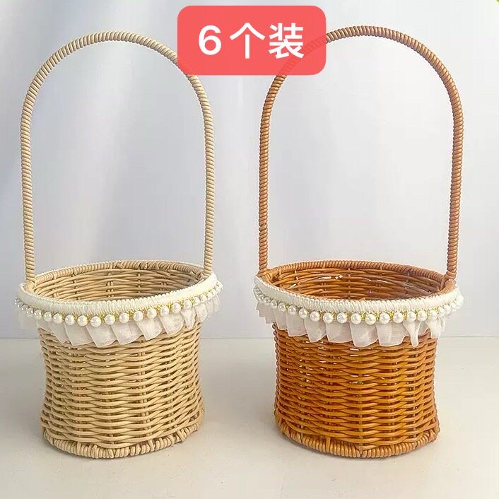 母亲节藤编手提编织插鲜花艺干花篮子客厅摆件田园野餐拍照收纳筐
