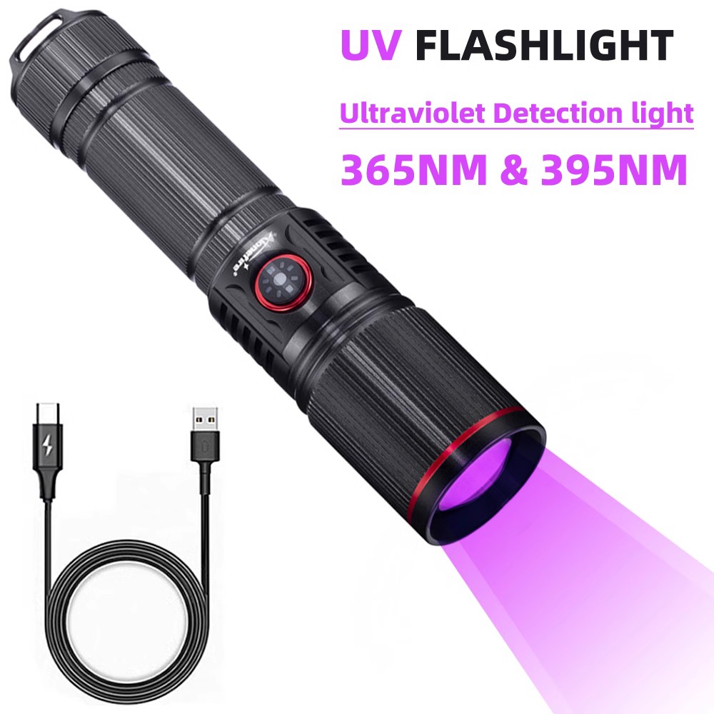 365NM紫外线强光便携式荧光剂检测手电筒 395NM迷你USB充电验钞灯