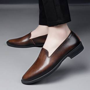 真皮休闲皮鞋男士尖头透气豆豆鞋一脚蹬乐福鞋懒人小码36驾车鞋48