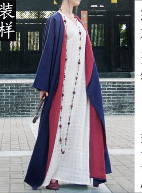 女中式斜开襟长款唐装宽松袍子风衣纸样1比1实物制版缝纫裁剪模板