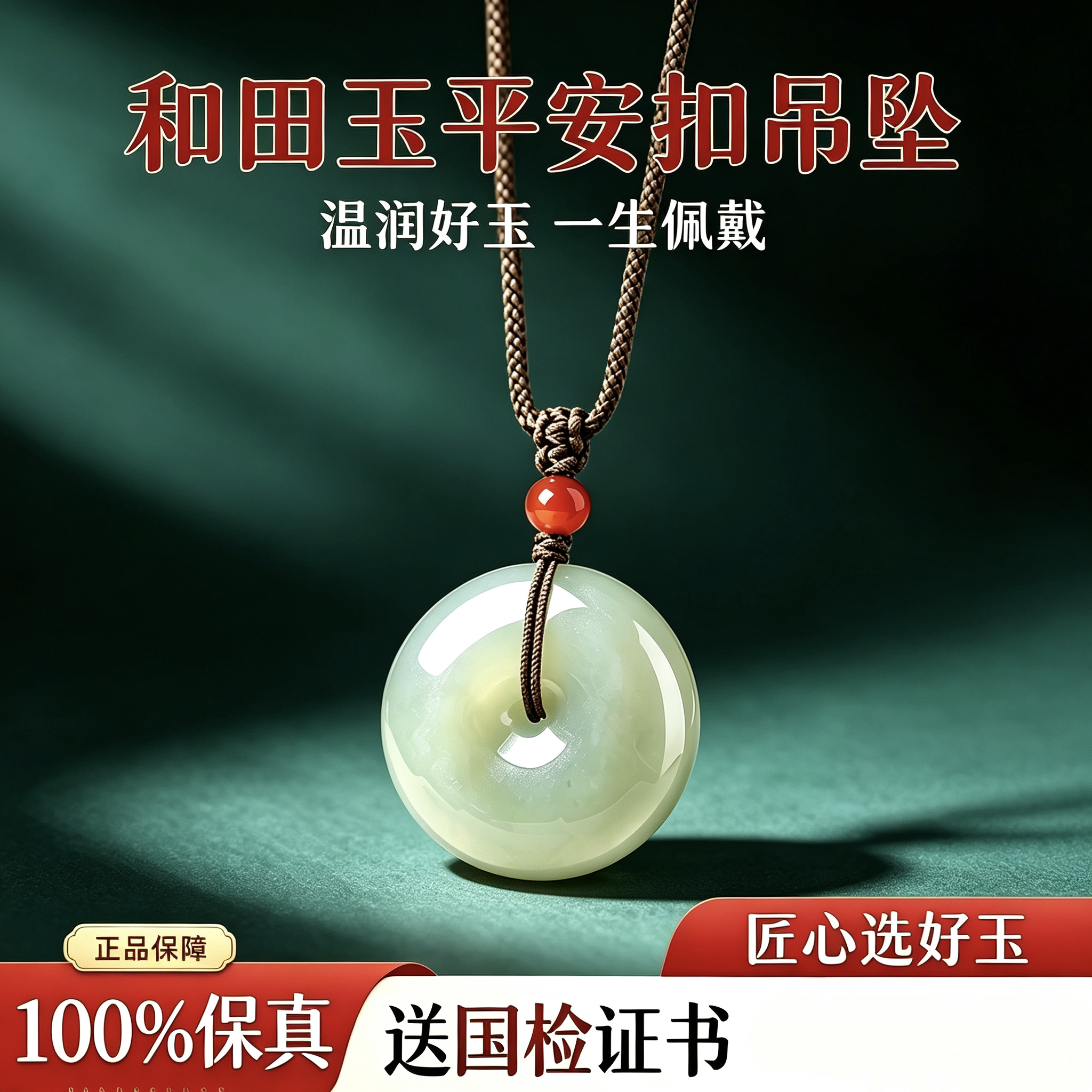 天然和田玉平安扣吊坠男士女款玉佩一对玉石项链玉器挂件情侣礼物
