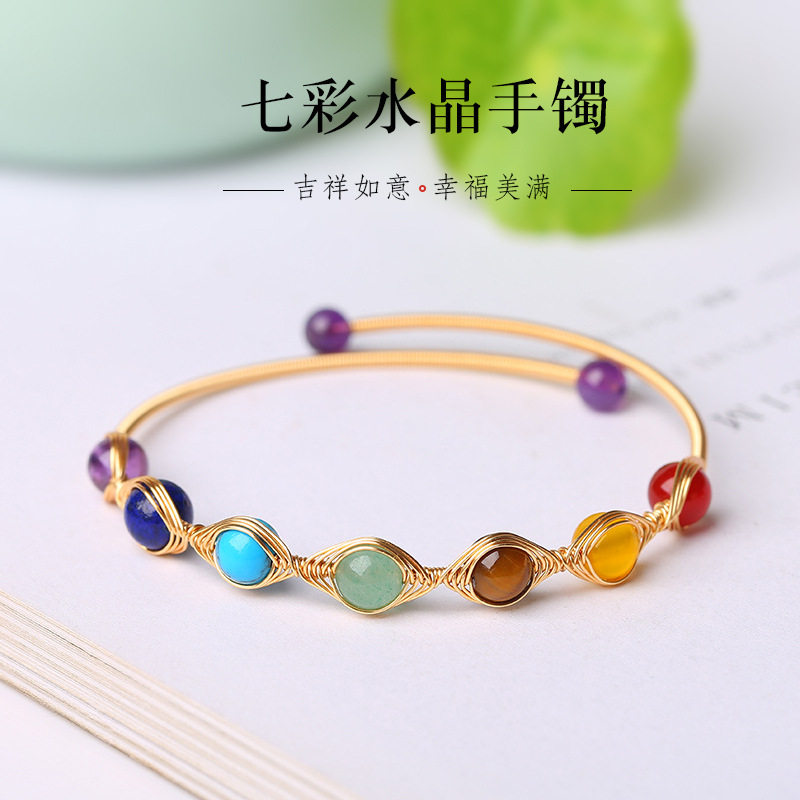 简约水晶美拉冥想手镯跨进电商直播爆款货源14k包金绕丝水晶手镯