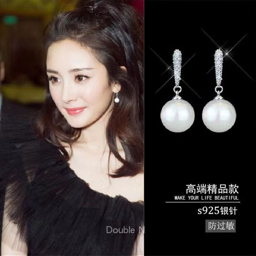 水滴吊坠气质镶钻珍珠耳坠耳钉耳环女925银针防过敏耳饰圆脸方脸