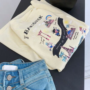 @夏日爱心杏色上衣！泰国小众背后图案印花设计宽松大版T恤女上衣