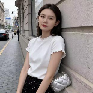 韩系简约木耳边短袖 新款 设计百搭显瘦体恤 2026春季 十三行品质棉