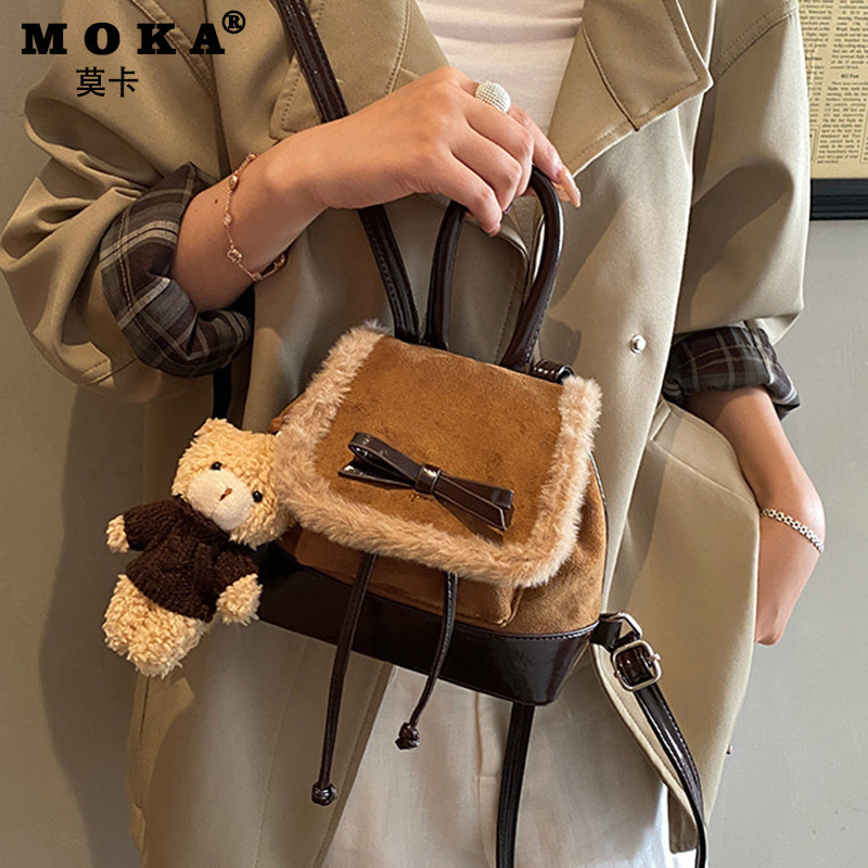 高级感复古双肩包女2026新款超火麂皮绒迷你小背包时尚百搭送礼物,箱包皮具/热销女包/男包,双肩背包,淘宝优惠券,粉丝福利购,淘宝优惠卷