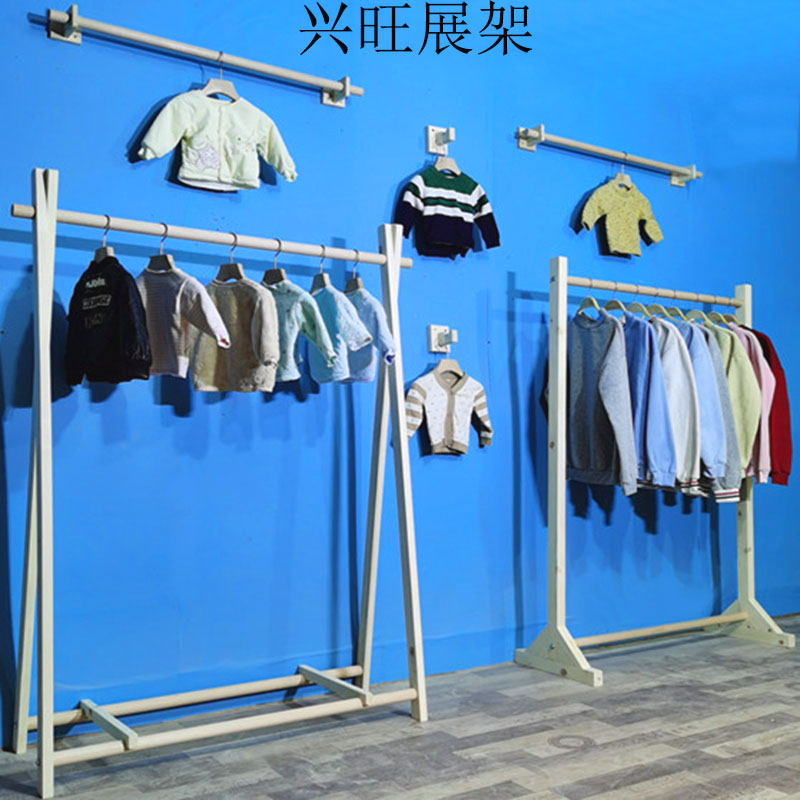 服装店展示架落地式实木质组合铁艺挂杆衣架女装店货架中岛陈列架