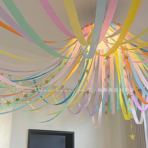 彩色皱纹纸天花板背景墙装饰用品