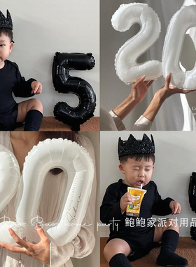 小号黑色白色16寸数字铝膜气球成人儿童生日背景装饰用品拍照道具