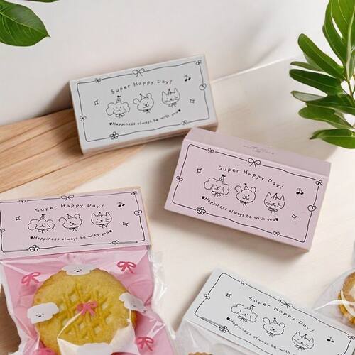 ins风格蝴蝶结supper happy day卡通卡头包装标签对折卡页眉50张