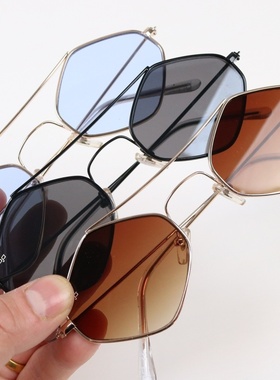 欧单中性古怪造型菱形太阳镜墨镜防晒防紫外线小框金属男女墨镜